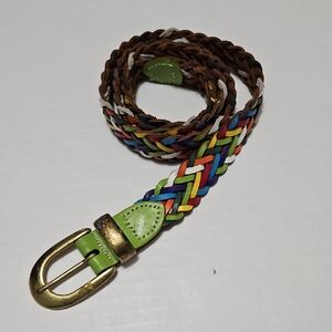 Argentina Amiee Lynn Multicolor Braided Leather Belt with Green Accents Size M/L